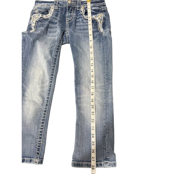 Miss Me Womens Embellished Blue Denim Capri Jeans Size 24 - Picture 9 of 10